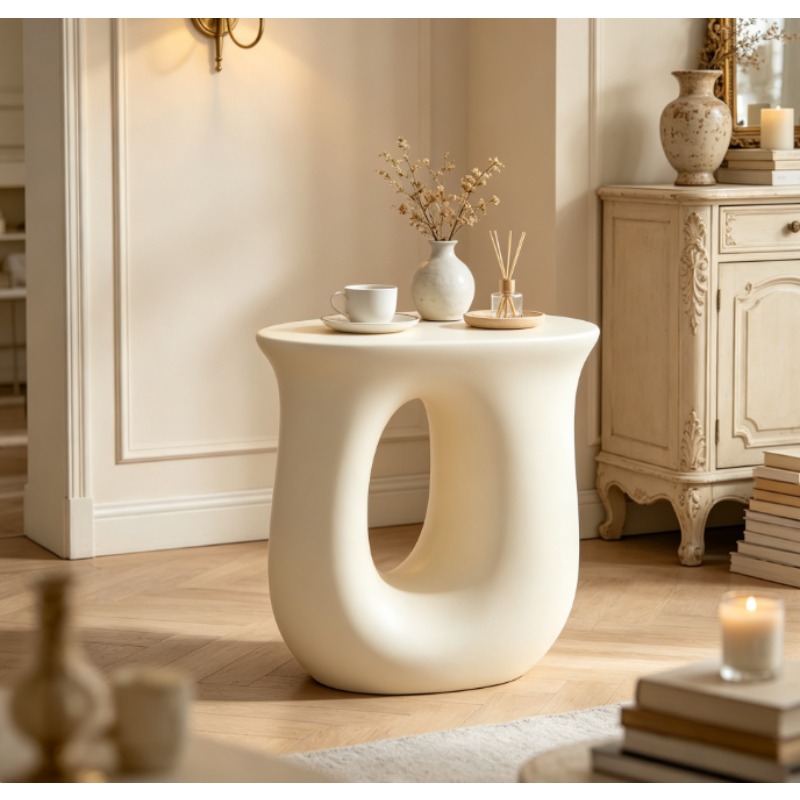 Desk Setup Minimalist - U-Shaped Corner Coffee Table, Small Cream