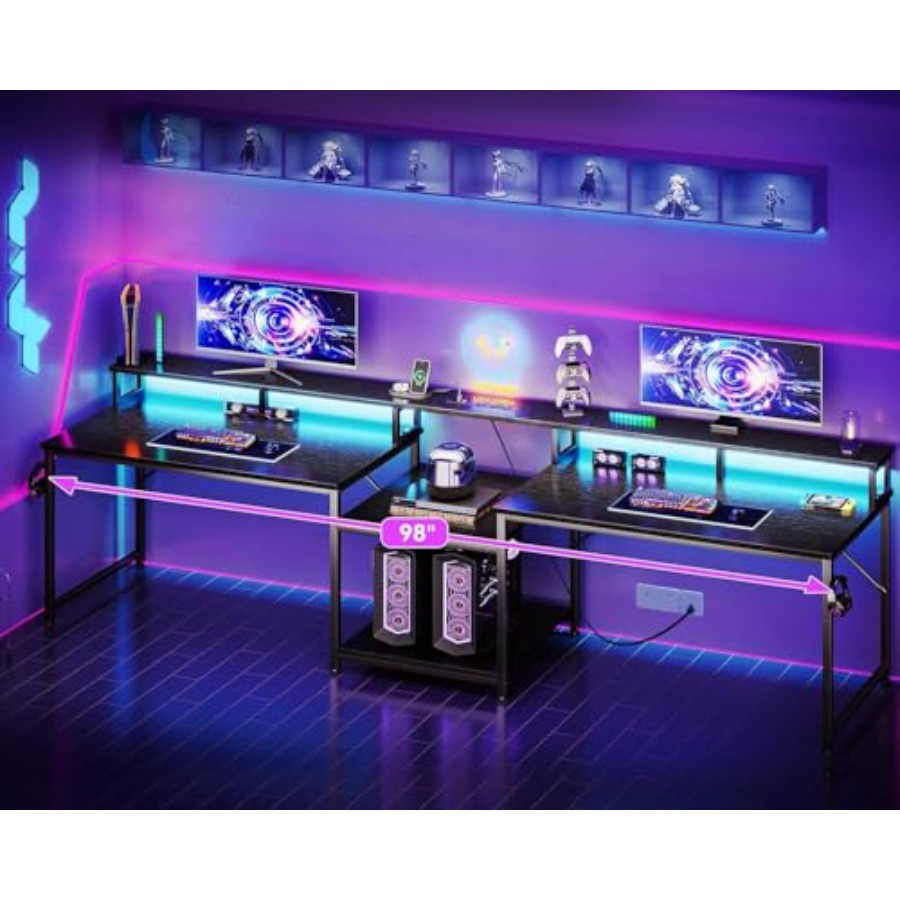 Gaming desk for 2 persons, 98' - Desk Setup L Shaped 评论和价格