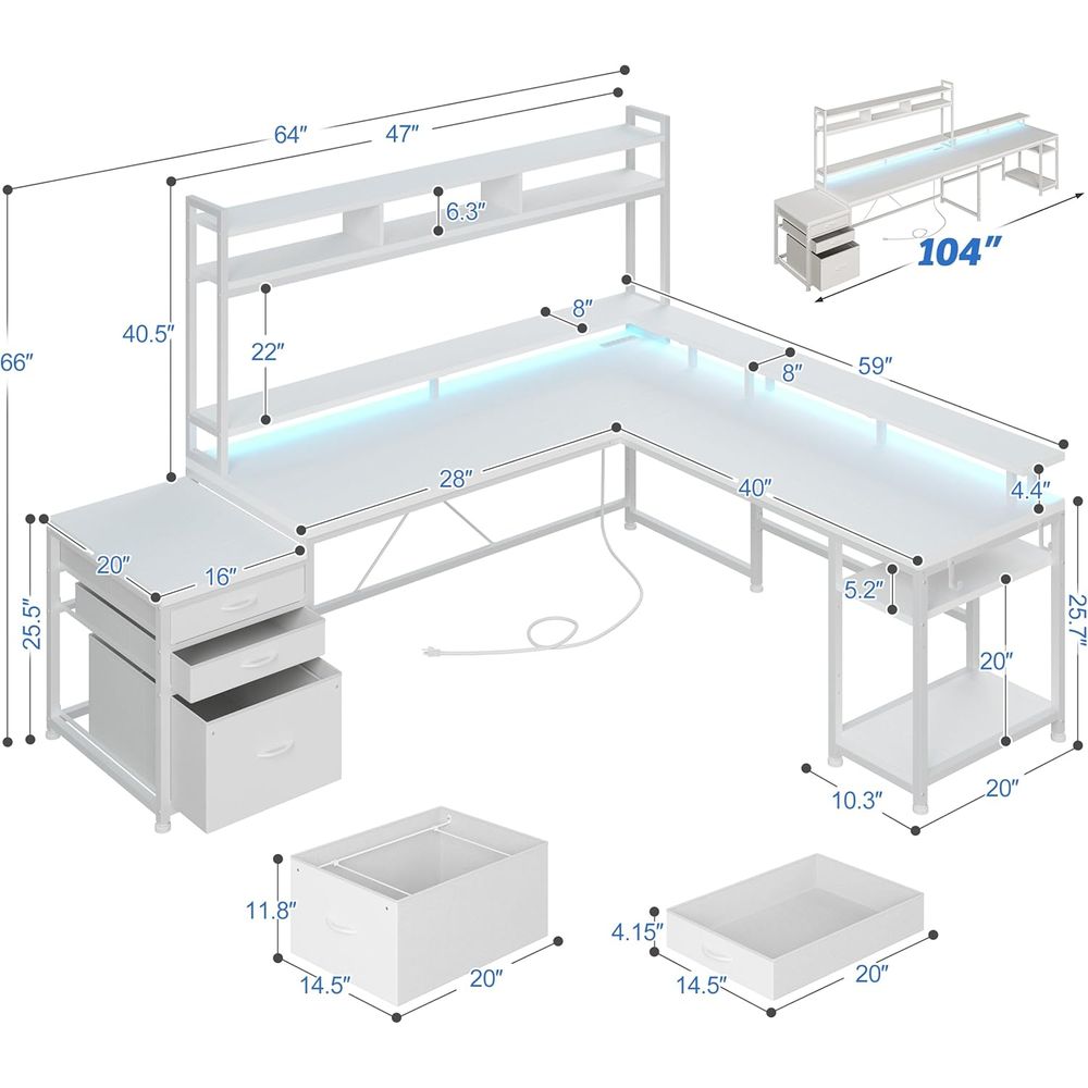 104-inch L-Shaped Desk for Dua - Desk Setup L Shaped 评论和价格