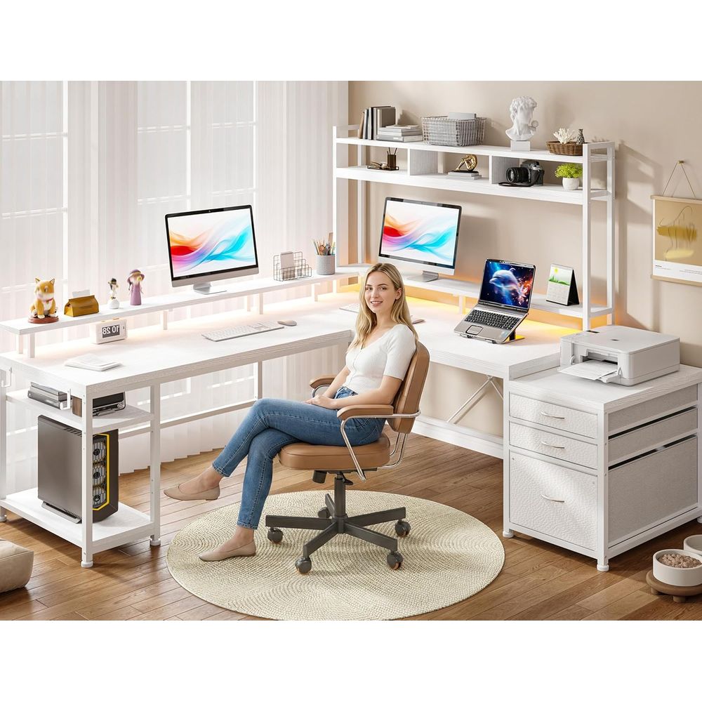 104-inch L-Shaped Desk for Dua - Desk Setup L Shaped 评论和价格