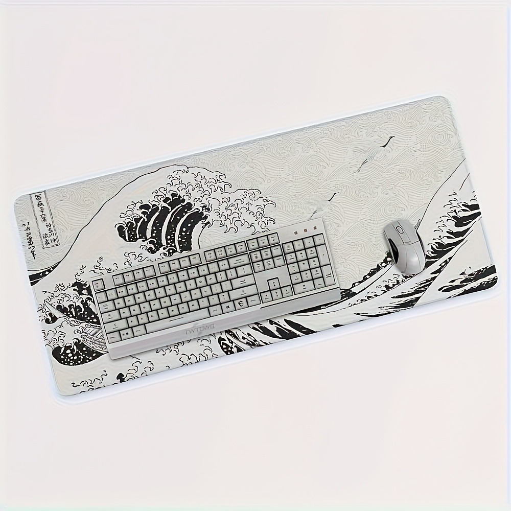 Black White Wave Art XXL Desk  - Desk Setup Pc And Laptop 评论和价格