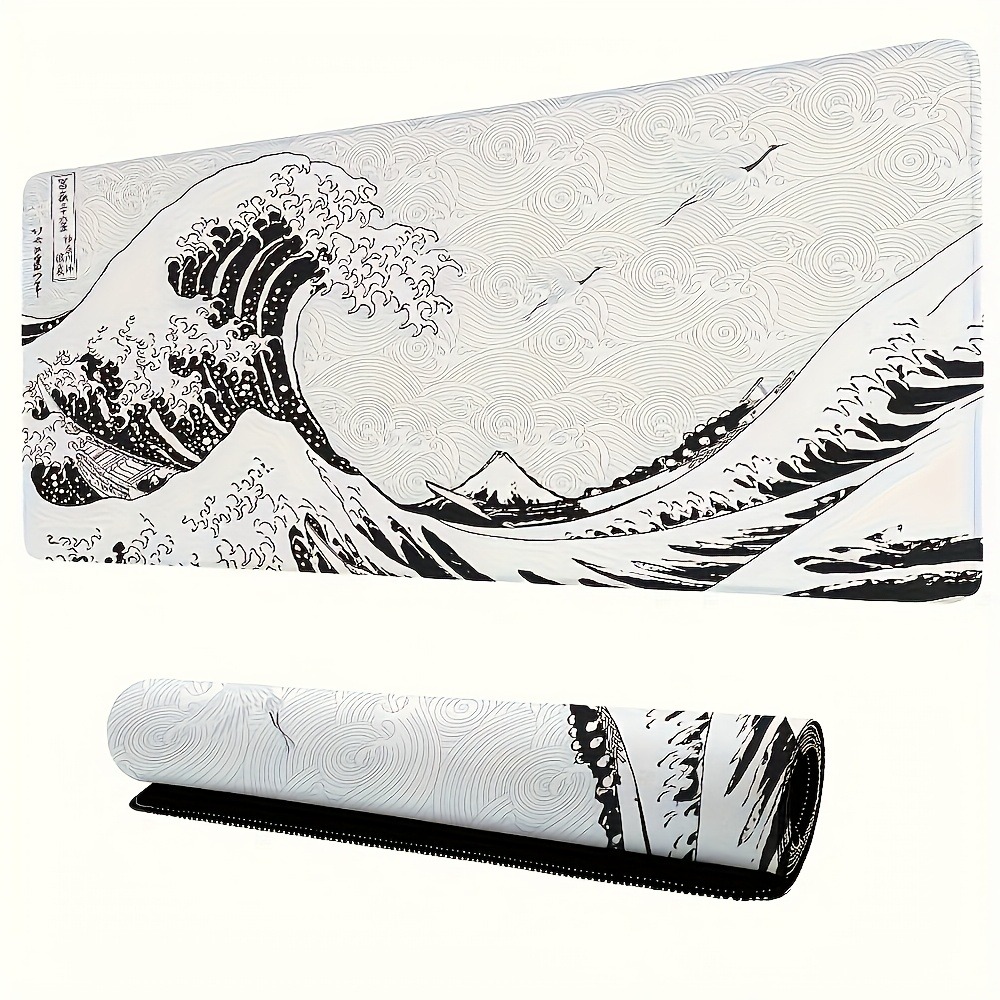 Black White Wave Art XXL Desk  - Desk Setup Pc And Laptop 评论和价格