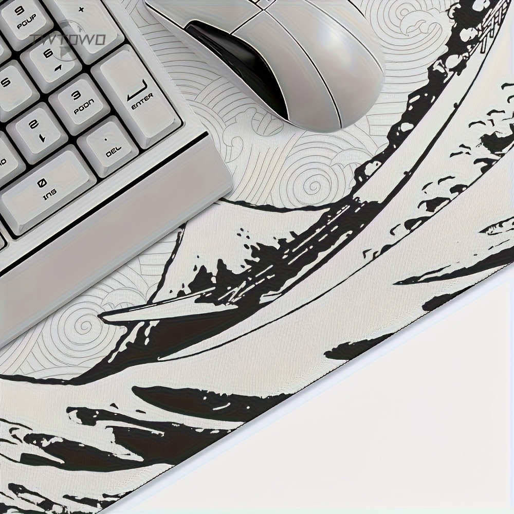 Black White Wave Art XXL Desk  - Desk Setup Pc And Laptop 评论和价格