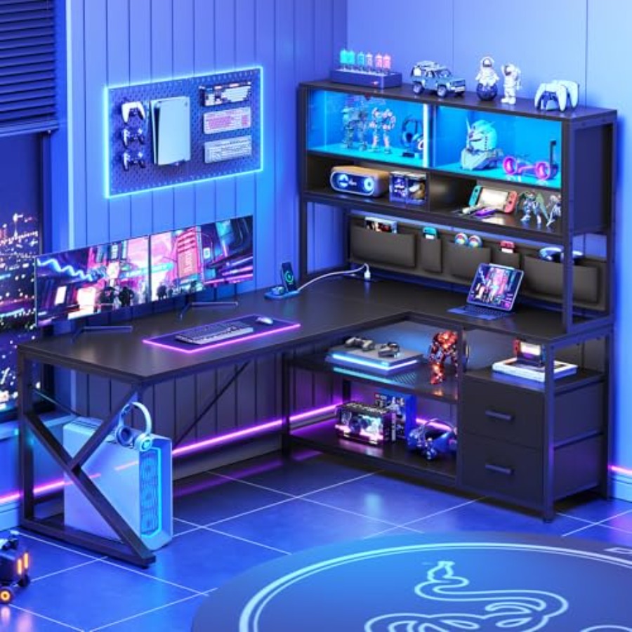 L Shaped Gaming Desk with Stor - Desk Setup L Shaped 评论和价格