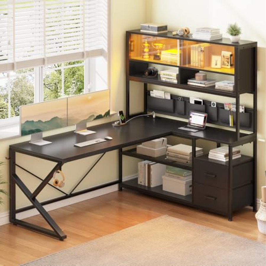 L Shaped Gaming Desk with Stor - Desk Setup L Shaped 评论和价格
