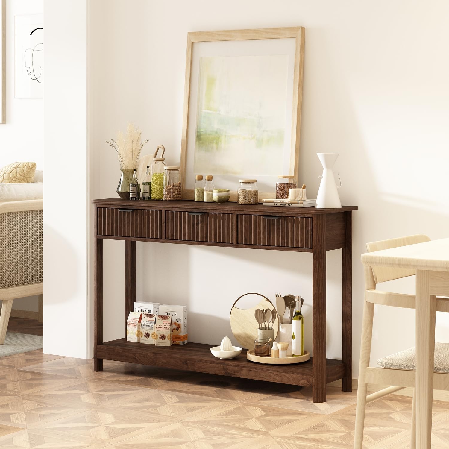Fluted Wood Console Table with - Desk Setup Minimalist 评论和价格