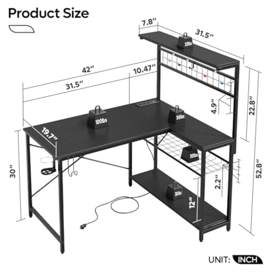 42 L Gaming Desk with Power Ou - Desk Setup L Shaped 评论和价格