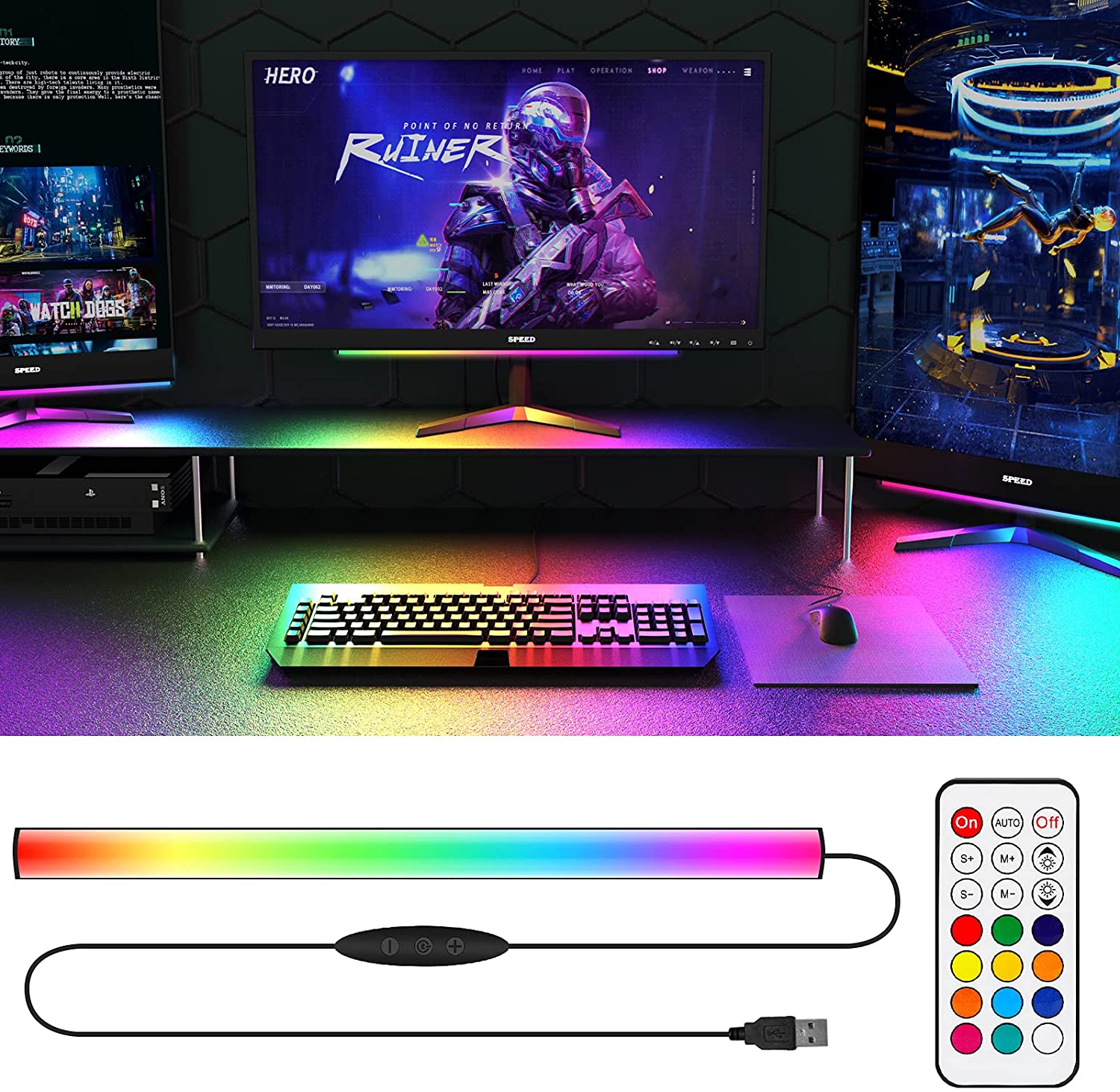 Under Monitor Light Bar RGB Dr - Setup Desk Monitor 评论和价格